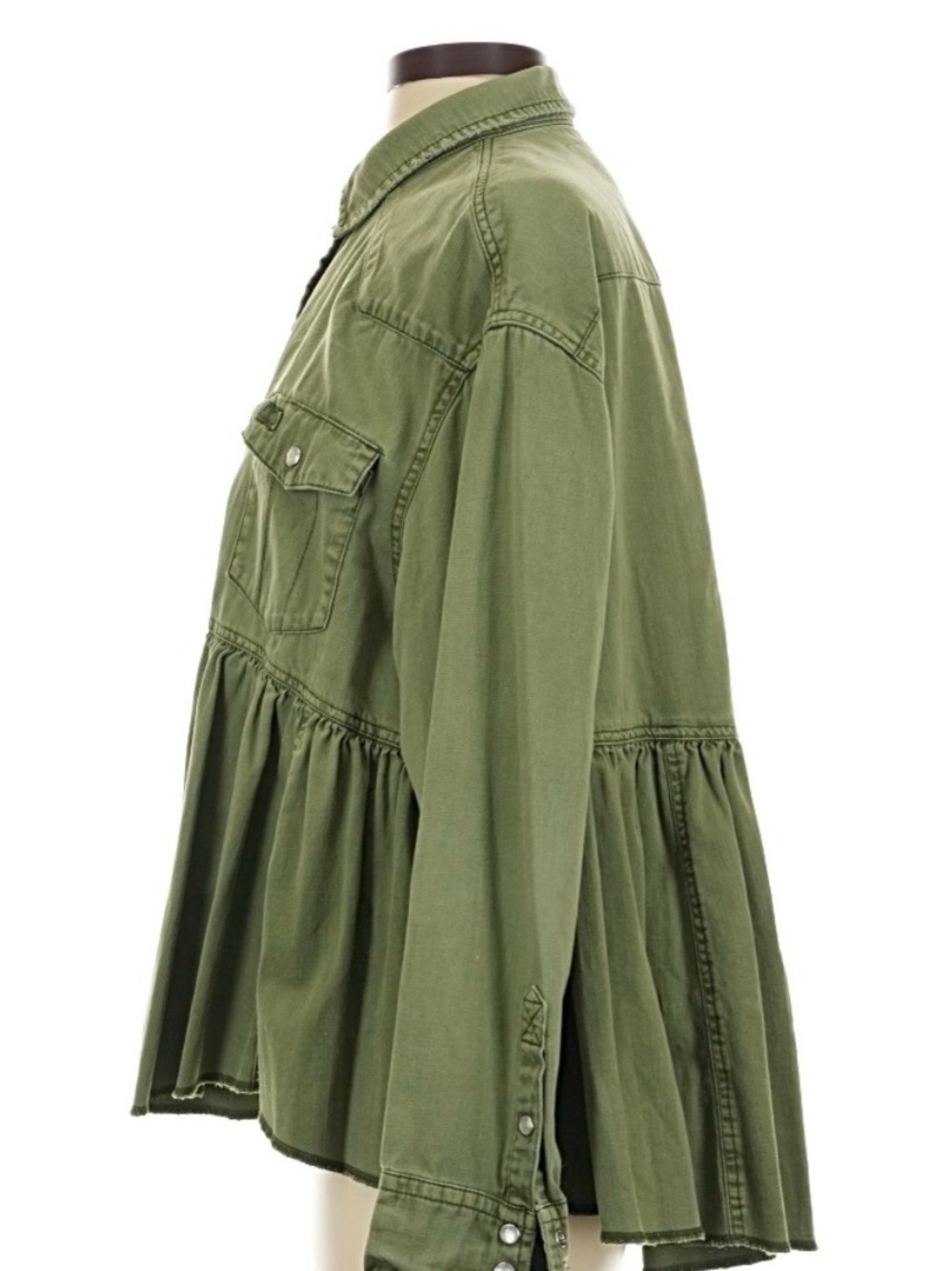 Free People Olive Green Snap-Front Peplum jacket. - Picture 4 of 6